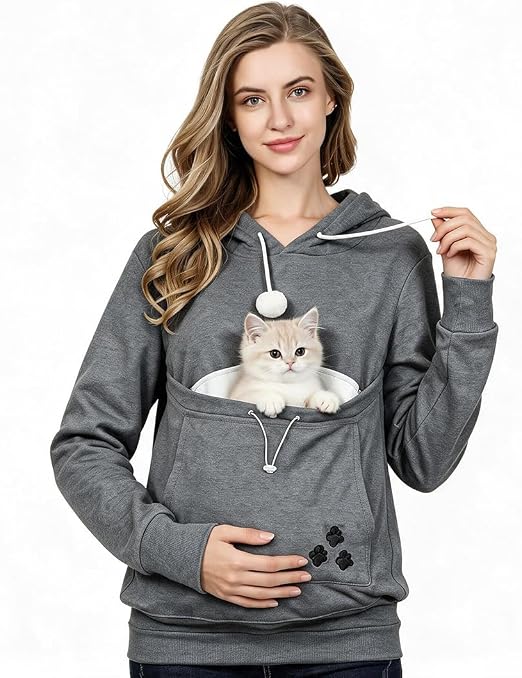 Sudadera Canguro con Capucha y Bolsillo Portamascotas